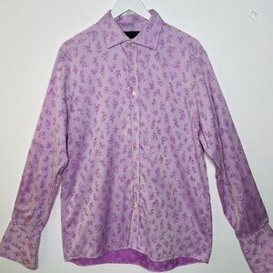 Duchamp London Men's Shirt 17/43 French Cuff Pink Floral Button Up Long Sleeve